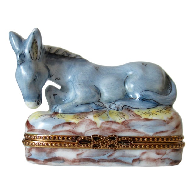 Limoges, France Hand-Painted Donkey Lidded Trinket Box For Sale
