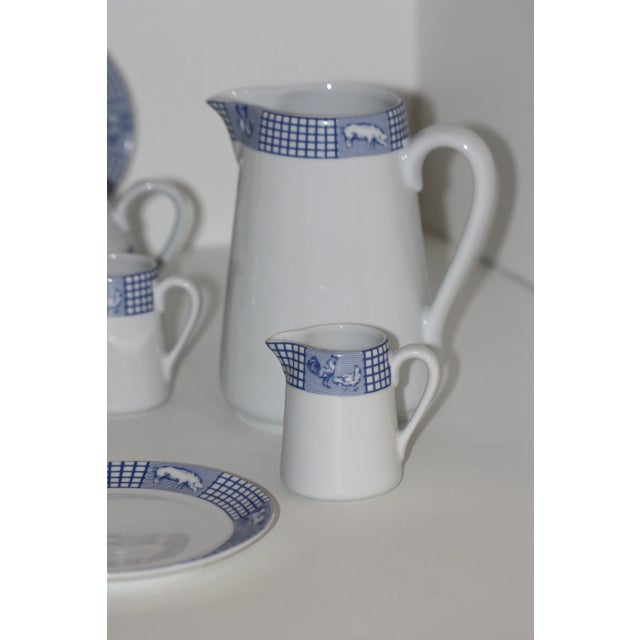 French Blue & White Porcelain Breakfast Service in the “Ferme D’Antan” Pattern by Jacques Coeur France – 24 Pieces For Sale - Image 6 of 12