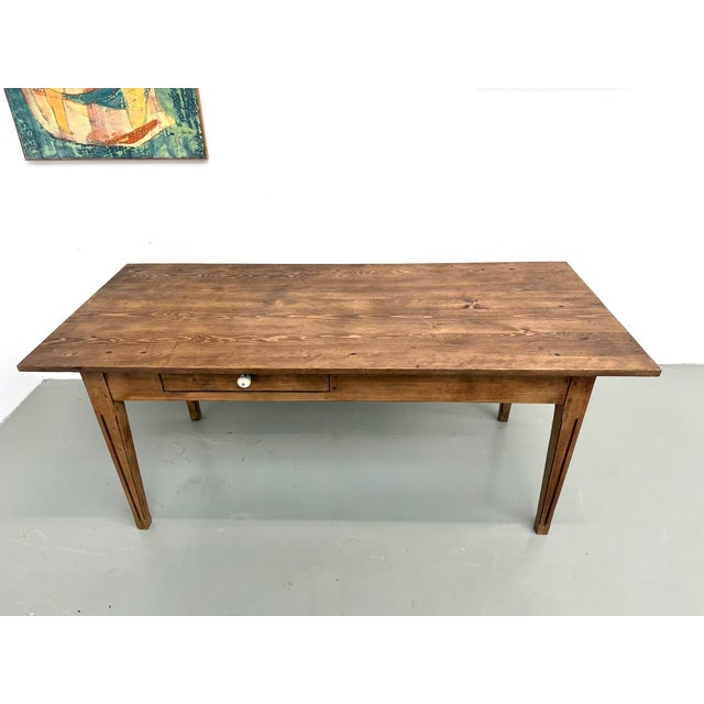 Pine Farmhouse Table with Drawers and Fluted Legs, France, 1950s For Sale - Image 3 of 18