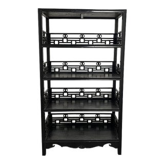 Vintage Asian Influenced Black Lacquered Bookcase For Sale
