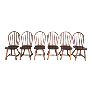 Hunt Country Furniture Oak & Pine Bottom Hoop Back Dining Side Chairs - Set of 6 For Sale