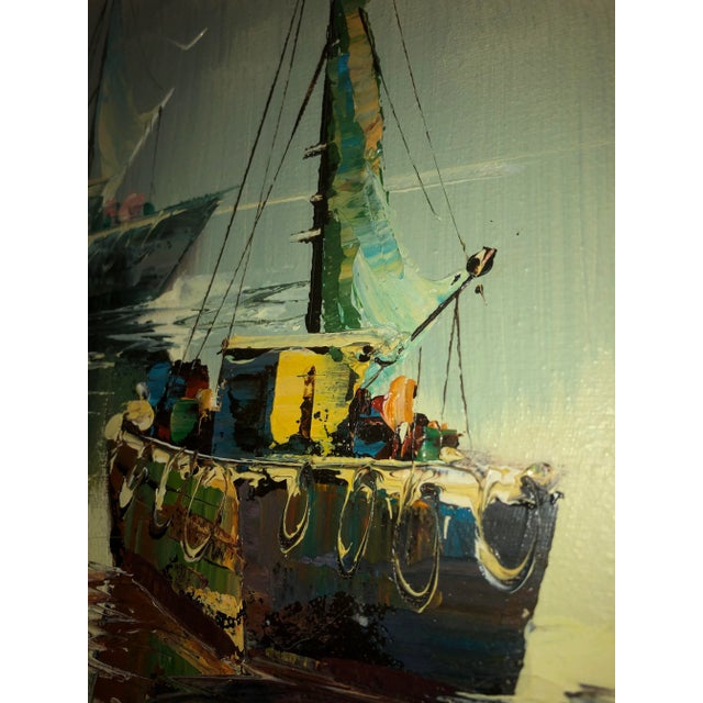 Peaceful Mid Century Painting of Sailboats For Sale In Dallas - Image 6 of 9