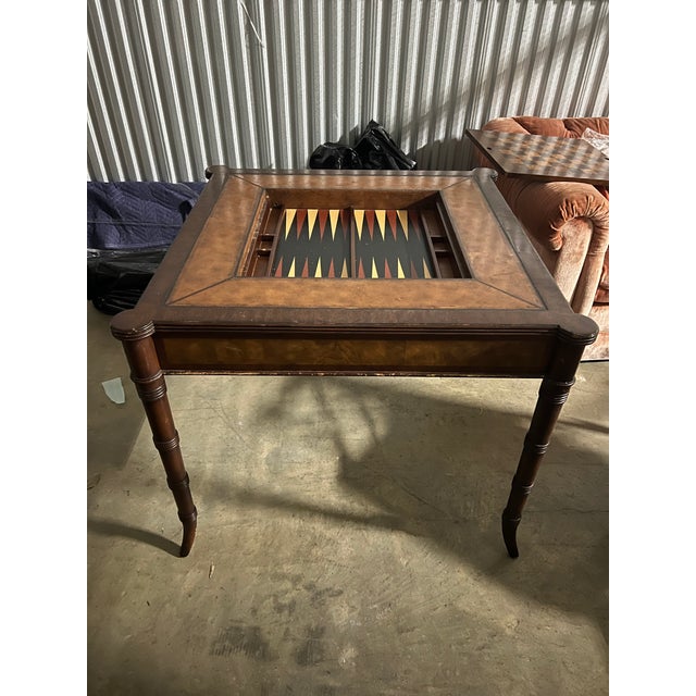 Wood 1990s Ethan Allen Faux Bamboo Game Table & Four Armchairs For Sale - Image 7 of 9