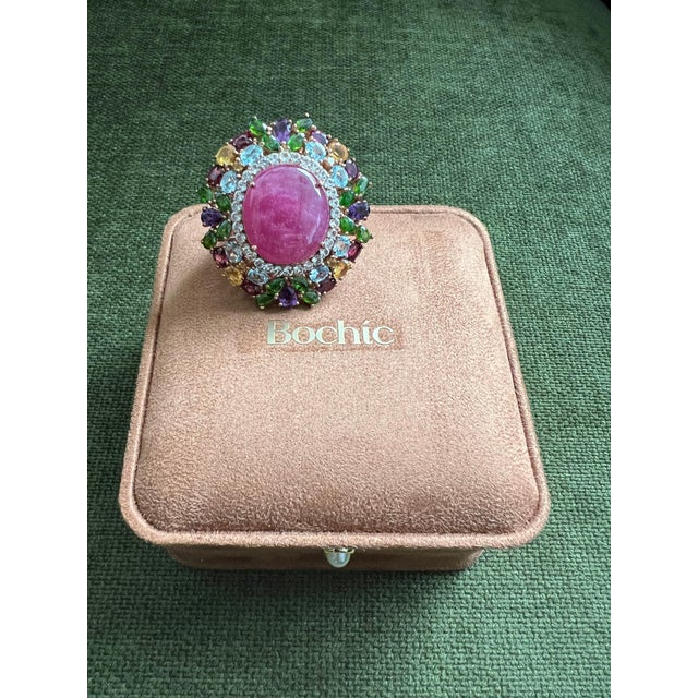 Bochic “Orient” Vintage Ruby, Sapphire & Multi Gem Ring - 18K Gold & Silver For Sale - Image 14 of 15
