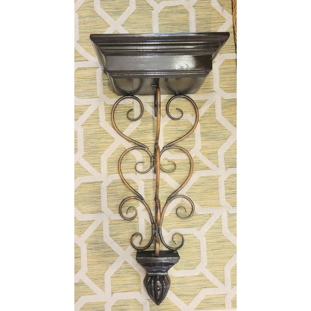 Vintage Massive Dark Brown Iron Scroll Wall Sconce Bracket Shelves- a Pair For Sale In West Palm - Image 6 of 8