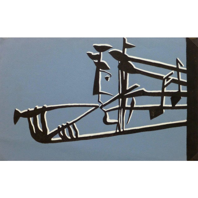 Af Auvert, French Abstract - Black, White & Blue For Sale