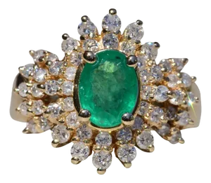 The Giron: Ladies 14K Emerald and Diamond Cluster Ring