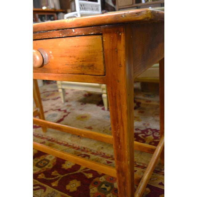 Antique Rustic Pine Work / Side Farmhouse Kitchen Table With Long Drawer For Sale - Image 18 of 18