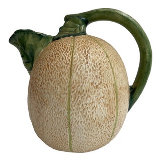 Vintage Majolica Style Canteloupe Melon Pitcher For Sale