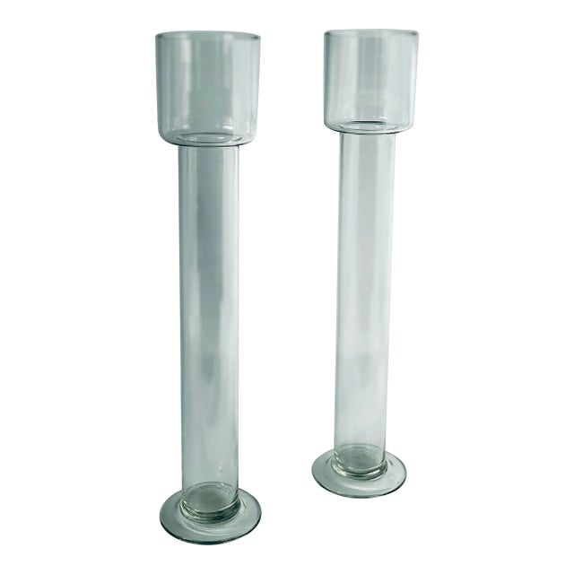Vintage Mid-Century English Decorative Blown Art Glass Vases/Votive Candle Holders- a Pair For Sale