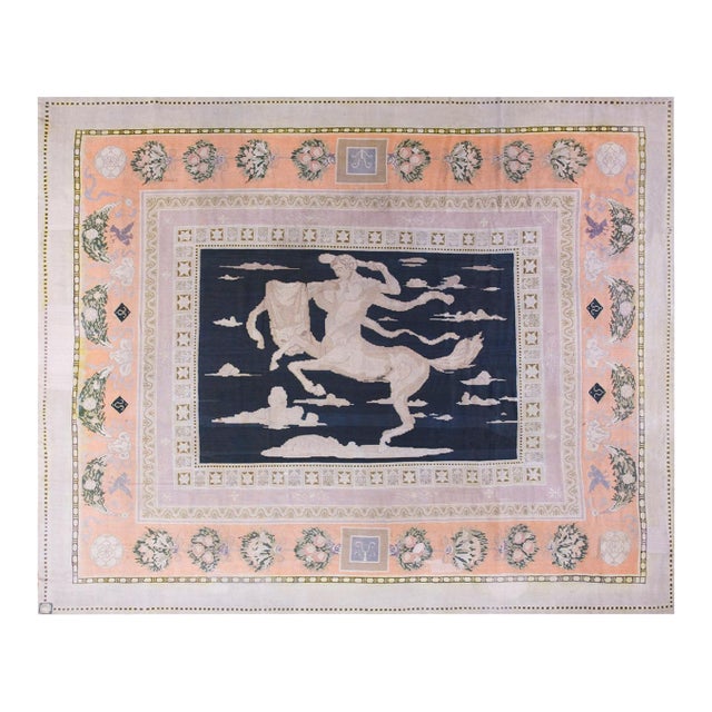 1890s Black Depicting Centaury Antique Bessarabian Rug 11'6" X 14' Flatweave Wool Carpet For Sale