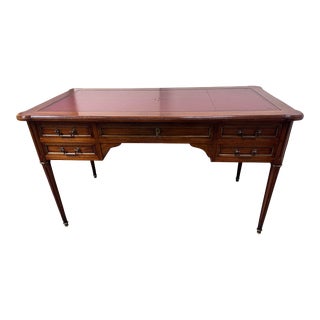 Antique Red Leather Toiled Locking Writing Desk For Sale