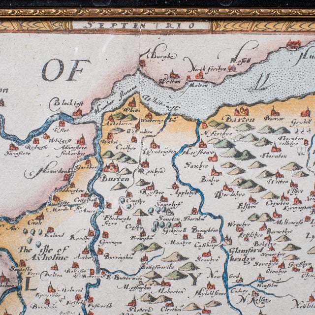 Vintage Map, Lincoln, Nottingham, English, After Christopher Saxton, Cartography For Sale - Image 9 of 12