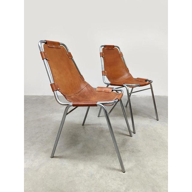 Vintage Italian Les Arcs Chairs in Camel Leather by Charlotte Perriand for Dal Vera, 1970s, Set of 2 For Sale - Image 6 of 6