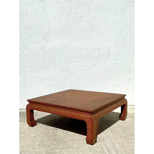 Vintage Baker Wrapped Raffia Ming Coffee Table For Sale In West Palm - Image 6 of 12