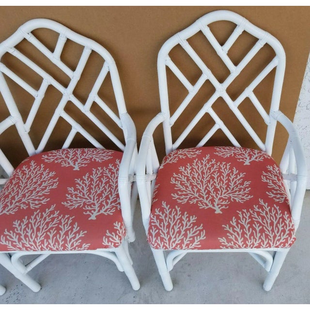 White McGuire Chippendale Style Coastal Mid-Century Modern Bamboo Rattan White Dining Armchairs - Set of 4 For Sale - Image 8 of 11