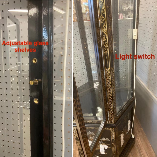 Chinoiserie Vintage Pagoda Chinoiserie Illuminated Curio Cabinet - 4 Pieces For Sale - Image 3 of 12