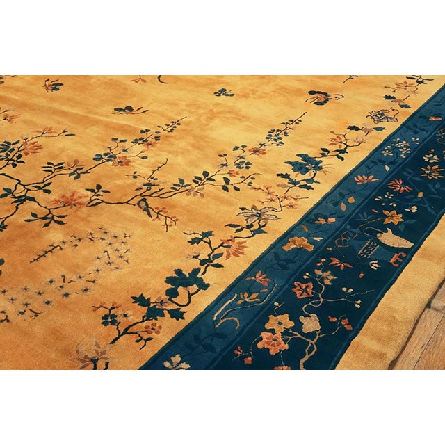 1920s Antique Large Oversized Big Floral Yellow Chinese Art Deco Knotted Rug For Sale In New York - Image 6 of 7