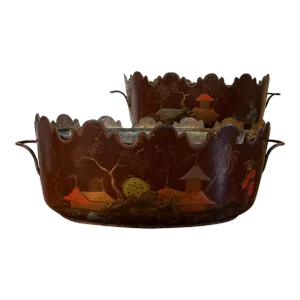 Antique Early 19th Century French Chinoiserie Tole Monteiths or Cachepot Jardinieres Circa 1820 - a Pair