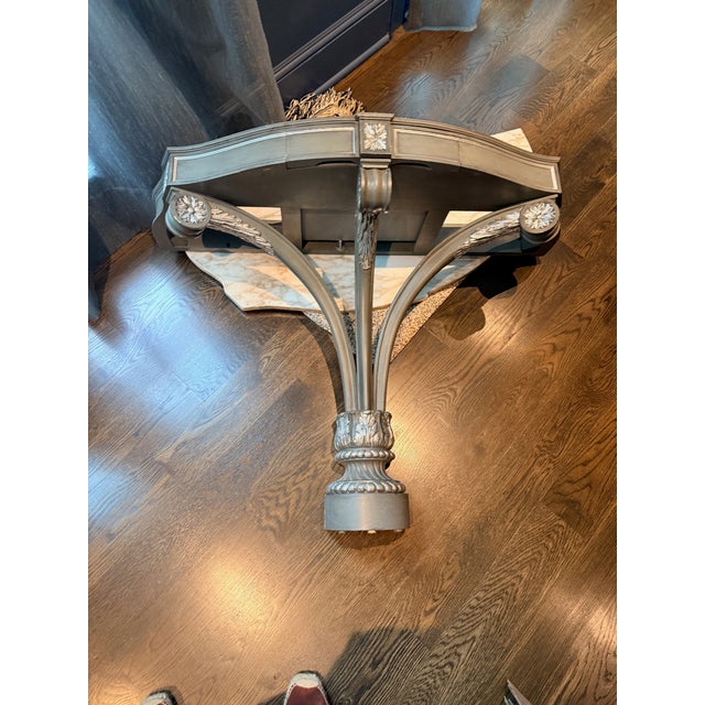 English Hollywood Regency Demilune Marble Top Console Found on 1st Dibs, this English console features a heavily veined...