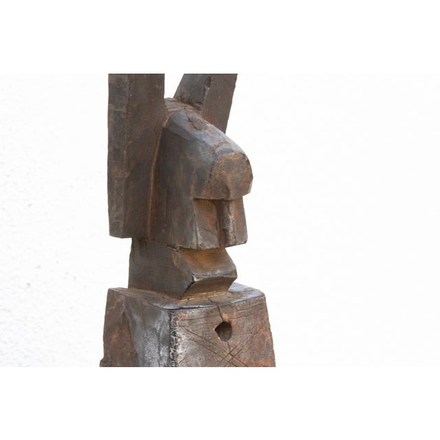 African Antique African Bamana Horned Headdress Lock For Sale - Image 3 of 9