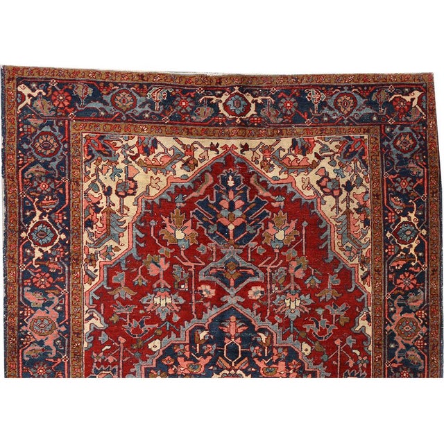 An Antique 4'-9" X 6'-11" Genuine Persian Heriz Circa 1920 For Sale - Image 4 of 9