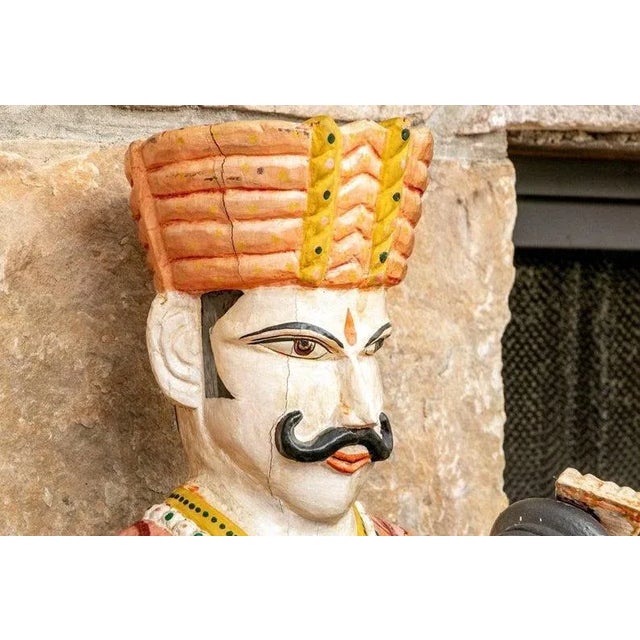 Brown Large Antique Rajasthan Carved Musician Sculptures - a Pair For Sale - Image 8 of 11