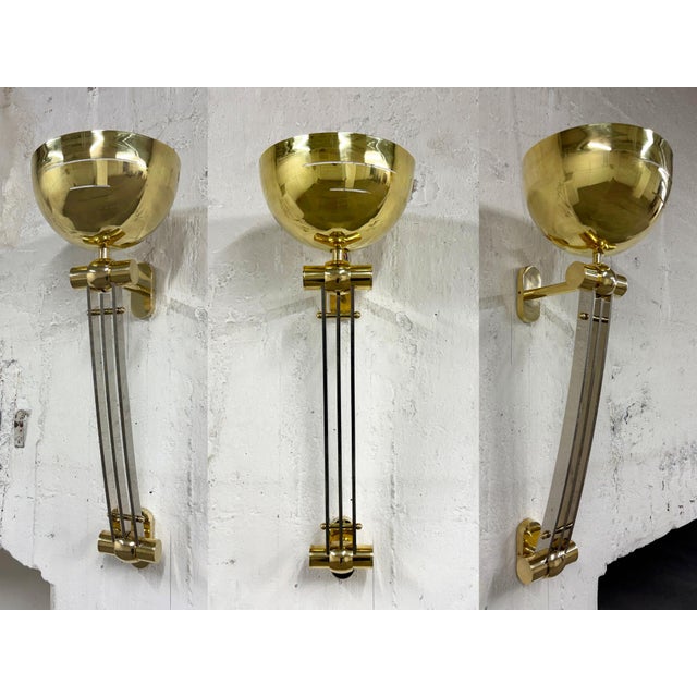 Metal Large Art Deco Style Custom-Made Chrome-Plated Brass Wall Lamps, France, 1950s, Set of 3 For Sale - Image 7 of 7