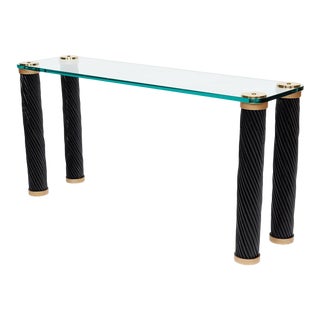 1970s Gabriella Crespi Style Spiral Rattan Console Table For Sale
