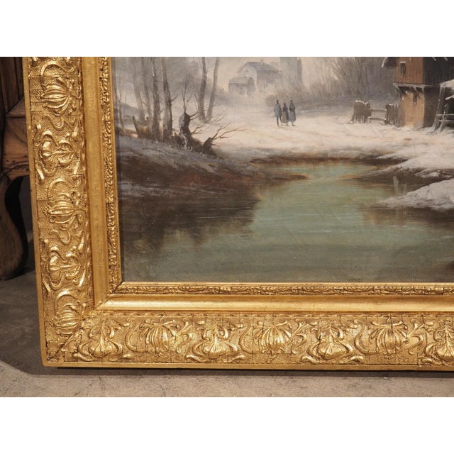 19th Century 19th Century French Winter Landscape Painting in Original Giltwood Frame For Sale - Image 5 of 13