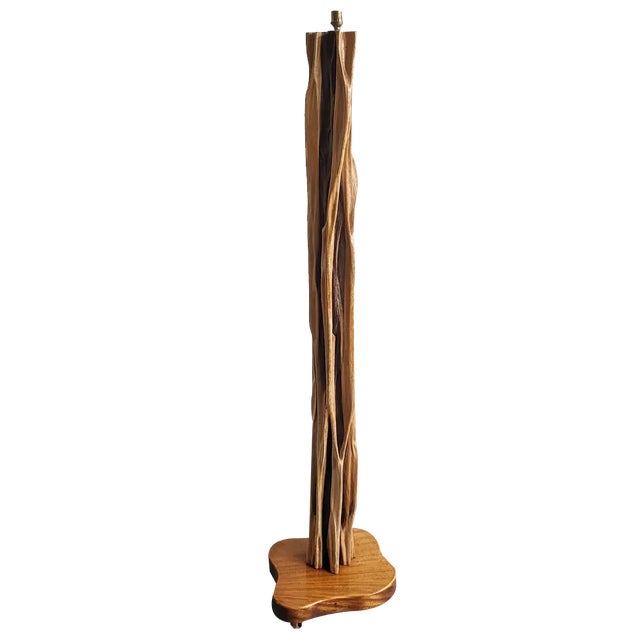 Mid-Century French Floor Lamp in Driftwood & Mahogany, 1950s For Sale