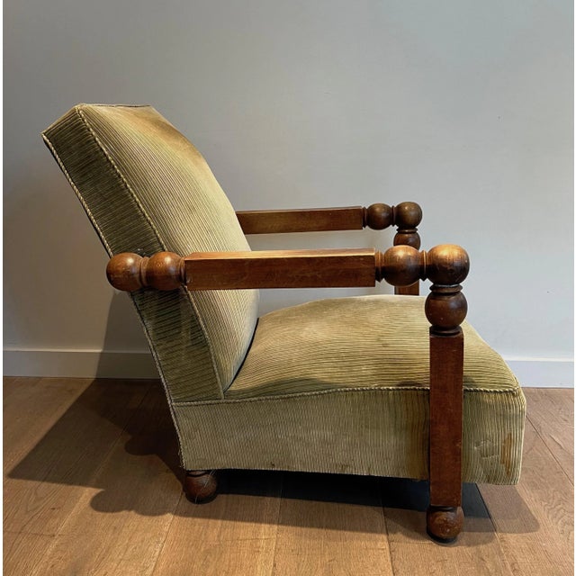 Brutalist Circa 1950s Wood & Velvet Brutalist Armchair For Sale - Image 3 of 12