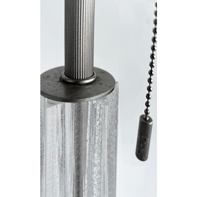 1980s Italian Seguso Silver-Infused Blown Murano Glass Floor Lamp With Fabric Shade For Sale In Miami - Image 6 of 10