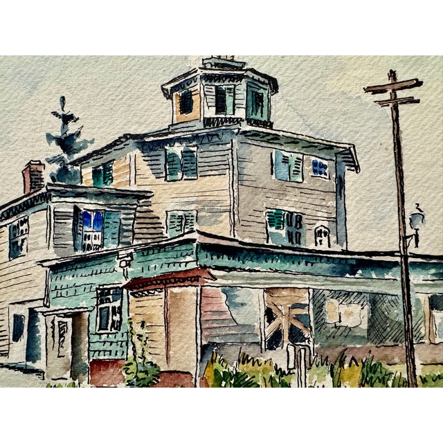 Rustic Henry Emil Salloch Original Watercolor on Paper Urban Streetscape Sketch. For Sale - Image 3 of 6