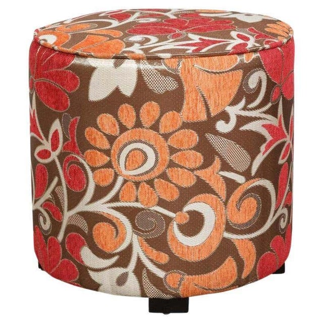 Vintage Moroccan Round Pouf Ottoman in 1970s Psychedelic Floral Velvet For Sale - Image 16 of 17