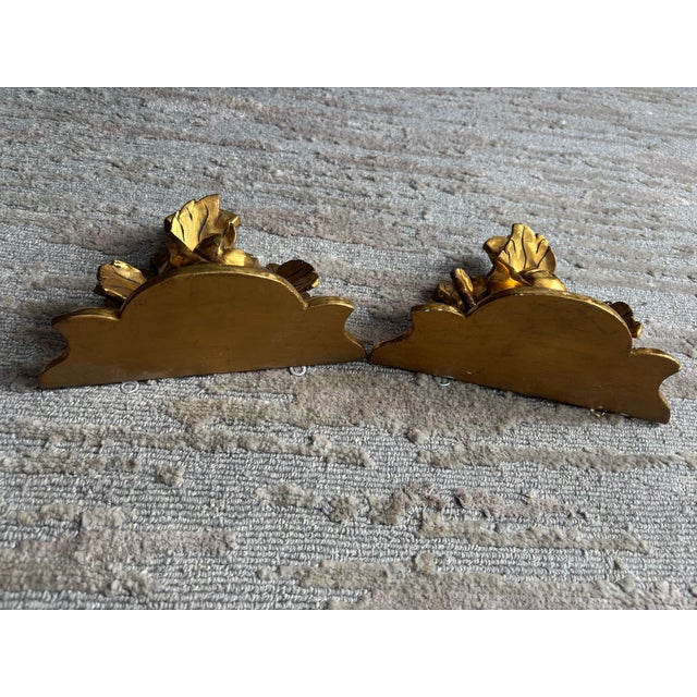 Wood Italian Giltwood Floral Wall Brackets, a Pair For Sale - Image 7 of 9
