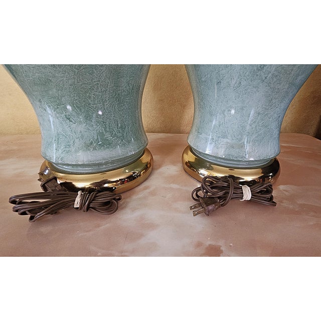 Pair of Vintage Celadon Glazed Ceramic Ginger Jar Table Lamps For Sale - Image 9 of 18