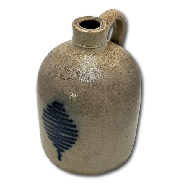 Excellent Small 1 Gallon Antique American Blue Decorated Stoneware Spirts Jug by N. A. White & Son in Utica N. Y. 1870s For Sale - Image 11 of 18