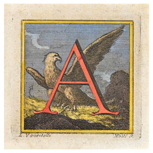 Luigi Vanvitelli, Letter of the Alphabet: A, Etching, 18th Century For Sale