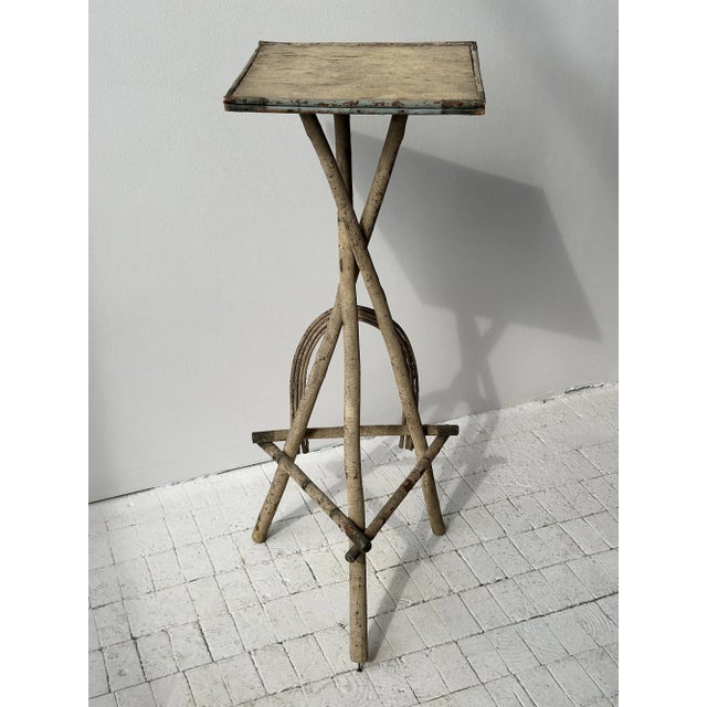 1930s Antique Folk Art Cream + Green Painted Adirondack Tripod Side Table, Circa 1920s-30s For Sale - Image 5 of 18
