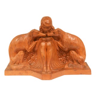 Armand Godard, Art Deco Youth with Greyhounds, 1930, Terracotta For Sale