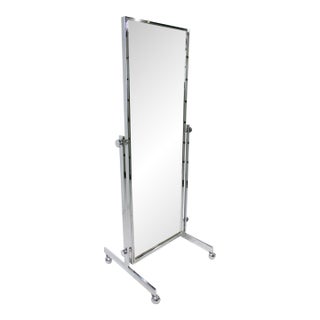 Full Length Rolling Chrome 2 Sided Dressing Mirror For Sale
