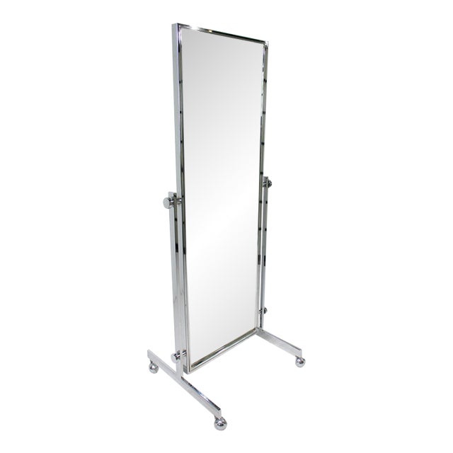 Full Length Rolling Chrome 2 Sided Dressing Mirror For Sale