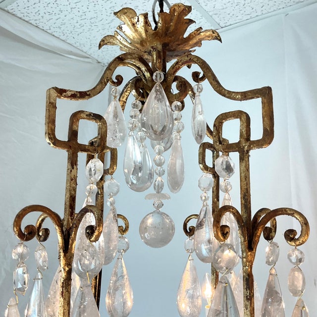 Vintage Greek Key Gold Leaf Metal Frame With All Natural Rock Crystals For Sale - Image 13 of 18