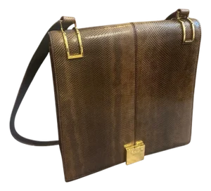 1990s Elegant High Quality Brown Leather and Brass Shoulder Bag by Celine Paris