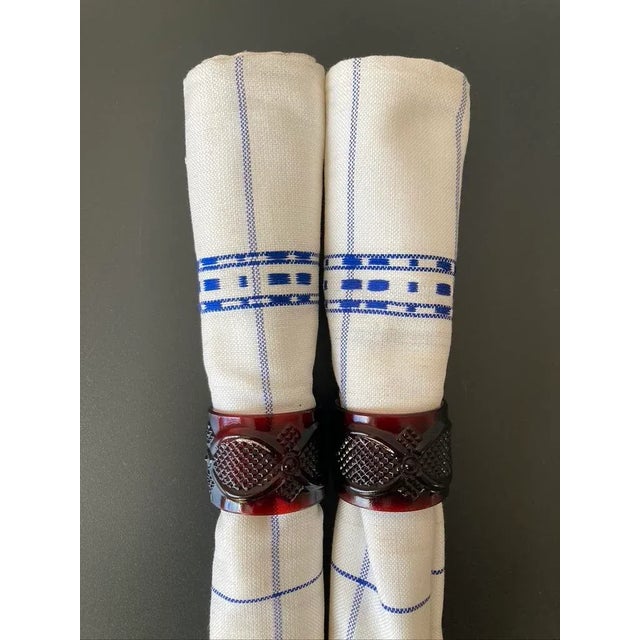 Blue and White Folk Hand-Woven Linen Picnic Napkin, Circa Mid 20th Century For Sale In New York - Image 6 of 12