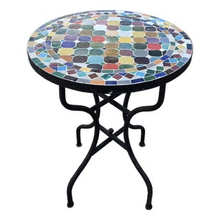 24” Colorful Handcrafted Moroccan Mosaic Table / Patchwork Style For Sale