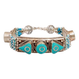 Nepal Design Turquoise & Silver Bohemian Bracelet For Sale