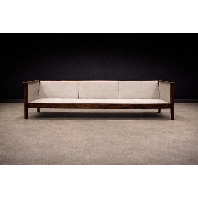Mid-Century Modern Sofa in Brazilian Rosewood and Warm Taupe Mohair, Fátima, 1960s — Lot 550A For Sale - Image 3 of 15