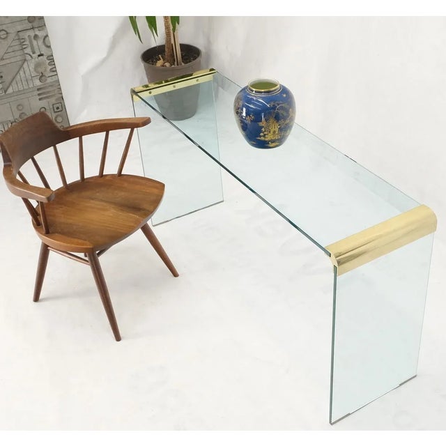 Thick Glass Bracket Shape Console Sofa Table Pace Collection For Sale - Image 10 of 13
